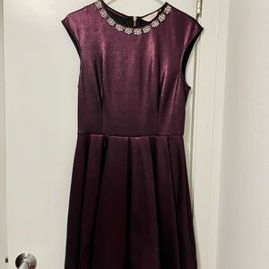 TED BAKER 2 US 4-6 Ayma Embellished Oxblood Metallic Fit & Flare Skater Dress